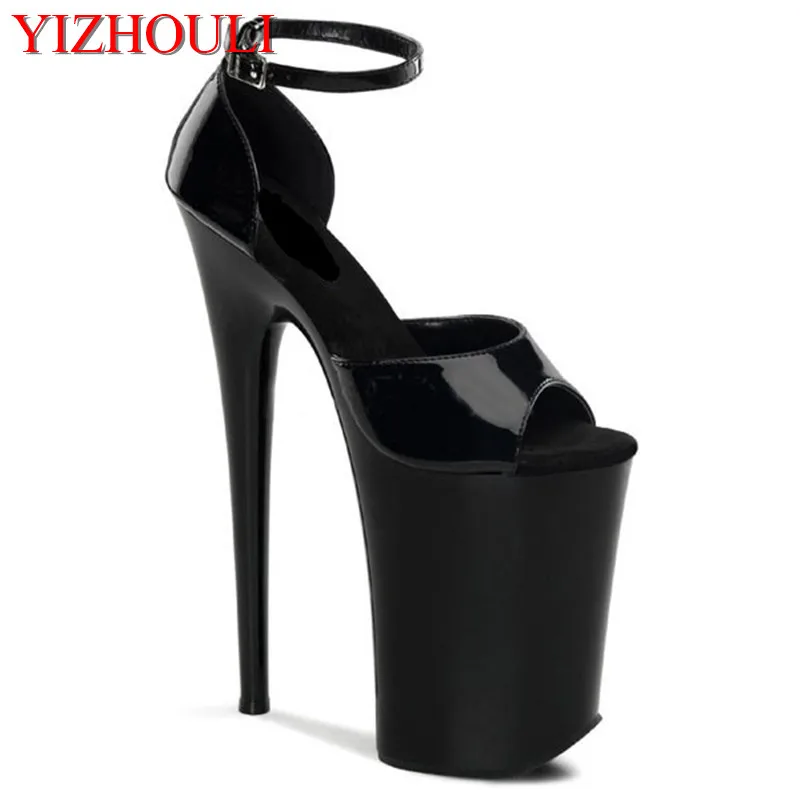 

Ultra high heels 20cm temptation black sandals women's shoes 8 inch sexy lady fashion star shoes Hand Made High Heel Shoes