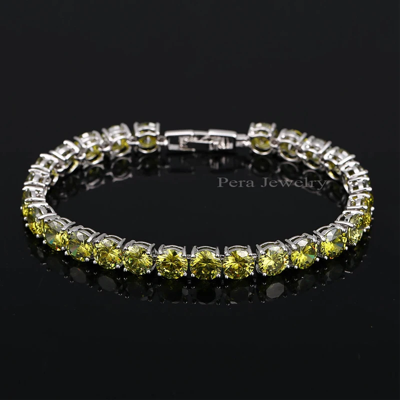 Pera Classic 0.5 Carat Round Shape Connected Cubic Zirconia Stone Silver Color Women Wedding Bracelets Jewelry For Gift B015