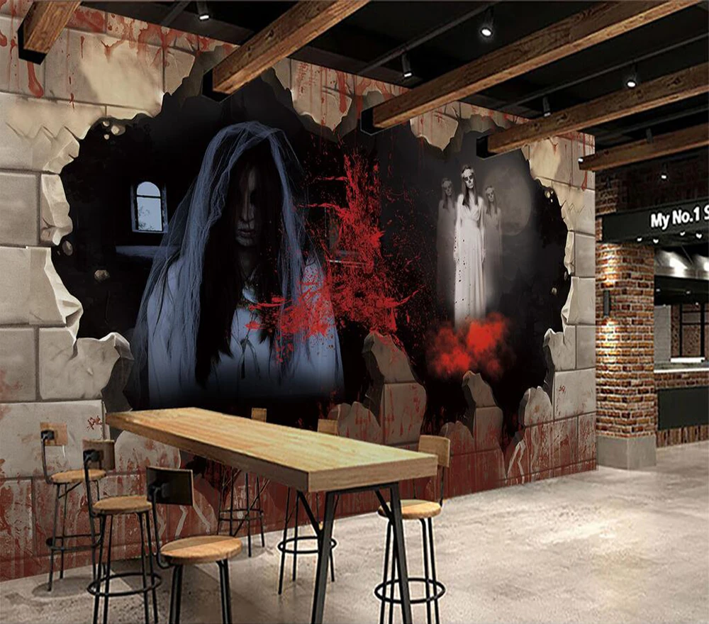 Decorative wallpaper 3D mystery haunted house theme background wall painting