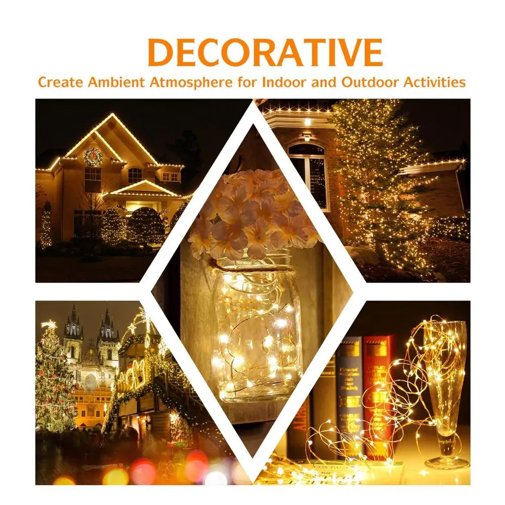 Christmas 33Feet 100 Led Fairy String Lights with Battery Remote Timer Control Operated Waterproof Copper Wire Twinkle Light 20m