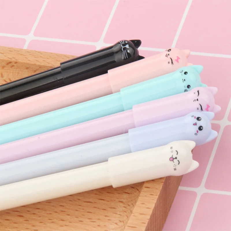 100 PCS Creative South Korean Stationery Learning Supplies Cat Pen Hat Style Neutral Pen Black Primary Secondary School Supplies