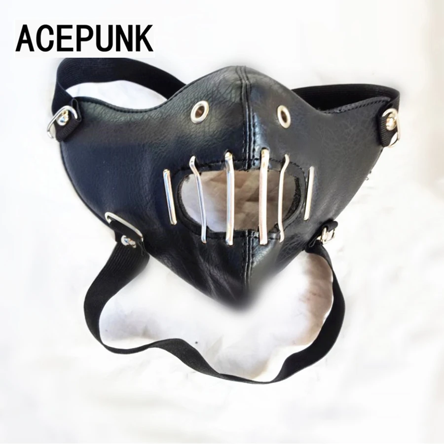 Punk Black PU Leather Fashion Half Face Cosplay Rivet Mask Cosplay Anti-Dust Steampunk Motorcycle Biker Masks 2020 New