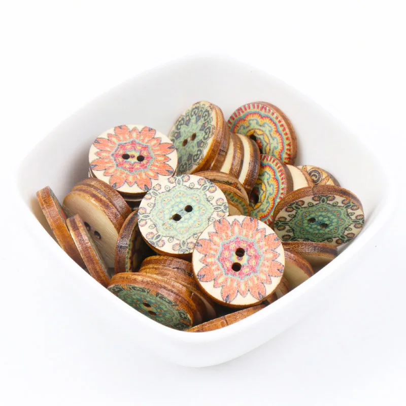 Flower Pattern Round Wooden Sewing Buttons Scrapbooking Botones Crafts for Handmade Accessory Sewing Home 20pcs 20mm MT0815-TO