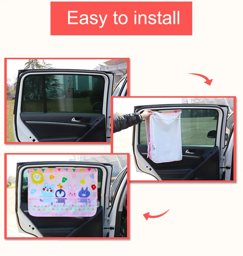 Cartoon Car sunshade for baby with Storage sunscreen storage bag cartoon car suction cup curtain Car supplies for Children Kid