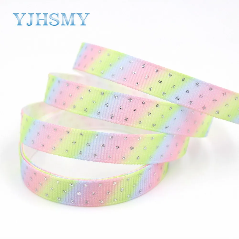 YJHSMY G-18813-928,10 mm 5 yards Flash powder Ribbons Thermal transfer Printed grosgrain Wedding Accessories DIY material