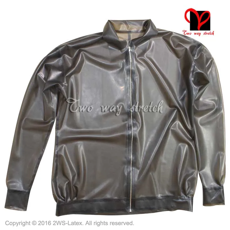 Sexy Black Latex jacket Long sleeves zipper front Rubber coat shirt Gummi Uniform blouse Top clothes clothing plus size SY-066