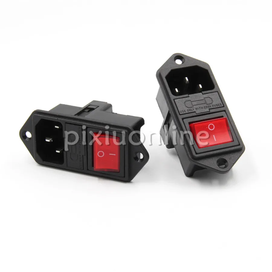 1pc DS714 10A Three-in-one AC Power Resource Socket with Red Lamp Rocker Switch Free Europe Shipping