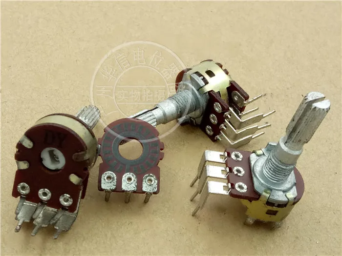 

Taiwan DY audio amplifier volume potentiometer 16 type double encoder with step 48 point shaft 25MM rachis switch