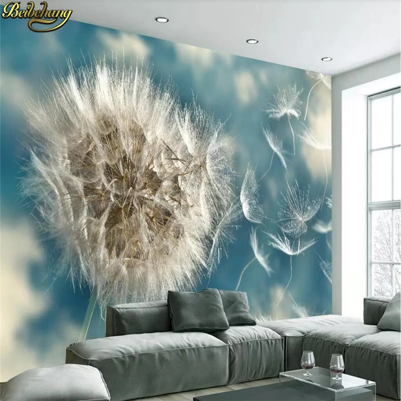 beibehang Custom wallpaper light blue pure beautiful dandelion Nordic minimalist TV background wall papel de parede 3d wallpaper image 3