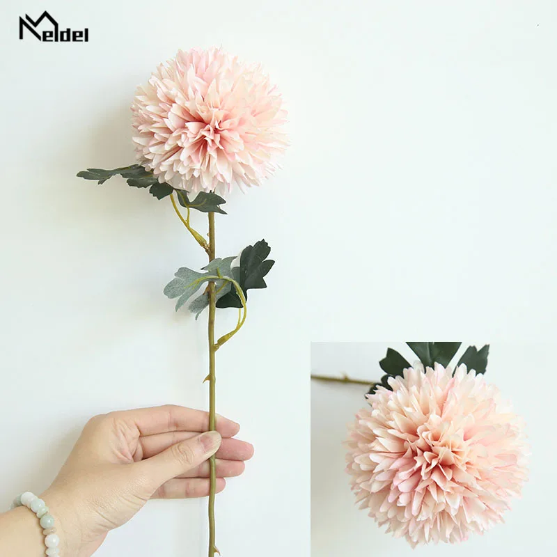 Meldel buquê de flores artificiais de casamento, pompom, flor de seda, branca, rosa, bola de flores, decoração para casa, buquê pompom