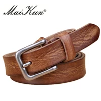 MaiKun Cinturones finos para mujer Cinturón de cuero genuino unisex Cinturón con hebilla de metal para mujer