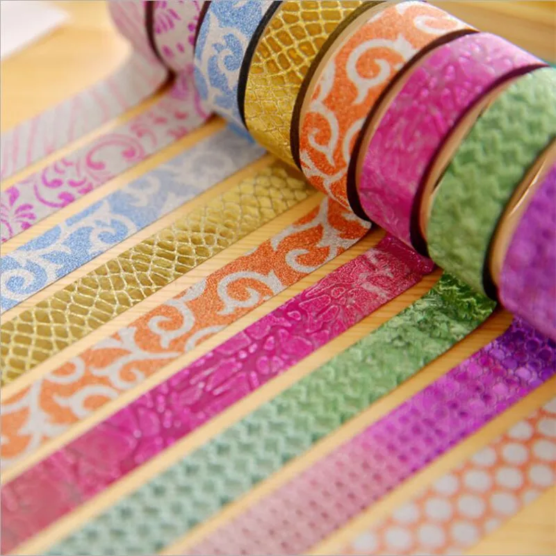 5Pcs/lot Cute DIY Color Gold Powder Flash Tape Mixed Color Fine Stationery Decorative Stickers Masking Tape Easy Tear Student