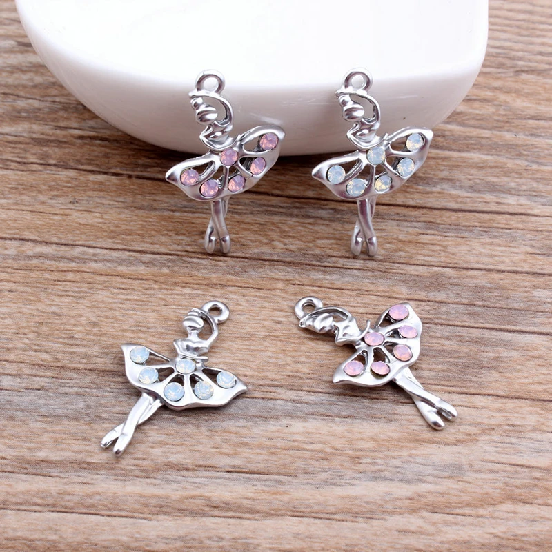 10pcs/lot Girl Ballet Dancer Charms Earring Making DIY Fashion Rhinestone Ballerina Pendant Metal For Jewelry Accessories YZ264