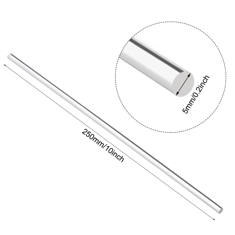 Uxcell 4Pcs 3mmx250mm/5mmx250mm/6mmx250mm/8mmx8mmx250mm Solid Clear Acrylic Round/Square Rod PMMA Bar for Home DIY