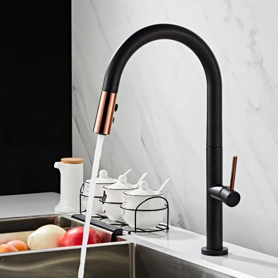 Becola Black White Kitchen Faucet 360 Ronating Blackend Sink Tap Cold and Hot Kitchen Mixer Tap Blackened Pull Out Kitchen Mixer