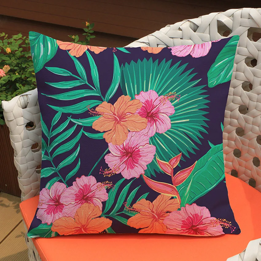 Tropical Plant Leaves Flowers Flamingo Bird Parrot Home Decoration Couch Cushion Office Chair Back Pillow for Sofa Linen Cotton