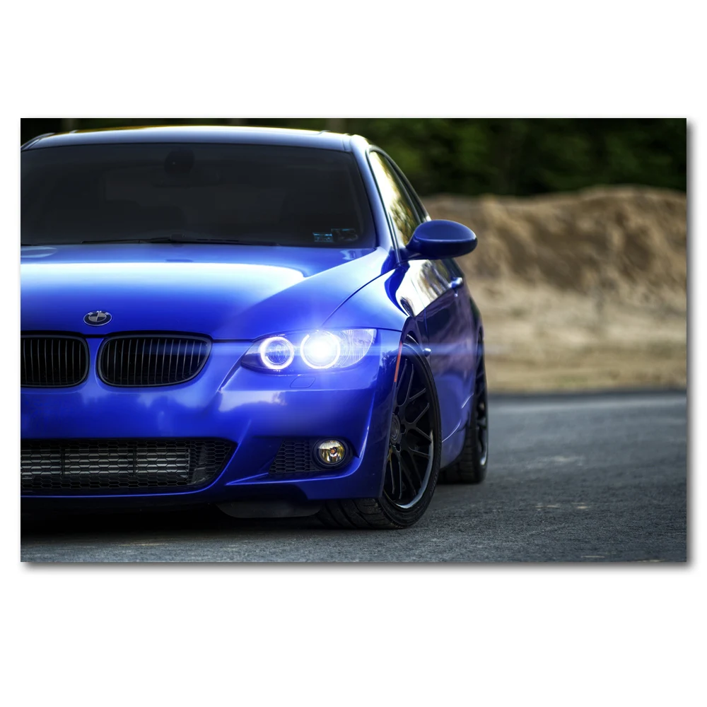 Tuning Car B M W Blue Car Headlight Wall Art Posters Canvas Art Prints Art Paintings For Living Room Decor