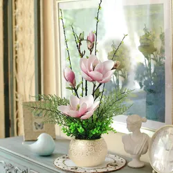 Modern Magnolia Flower+Artificial Flower Home Furnishing Decoration Flowerpot Livingroom Desktop Flower Arrangement Ornament Art