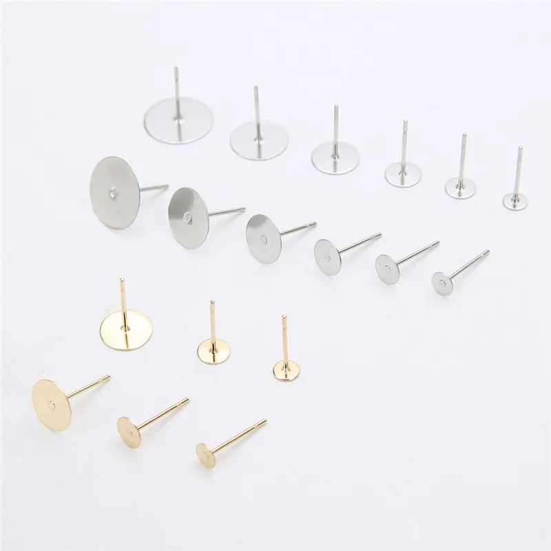 

50pcs Stainless Steel Stud Earring Base 3/4/5/6/8/10/12mm Cabochon Settings Cameo Blank Base Ear Post DIY Jewelry Accessories