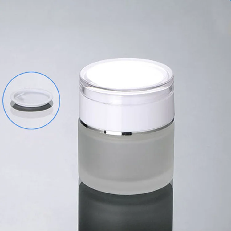 

50pcs wholesale 50g clear frosted glass cream jar with shiny silver acrylic lid, 50 g cosmetic jar , 50g bottle for eye cream