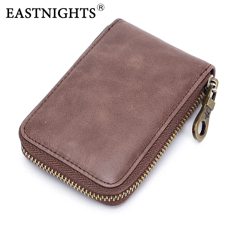 

EASTNIGHTS Credit Card Holder Men Genuine Oil Wax Leather Card Wallet Women Rfid Vintage Card ID Holders Bag TW2723