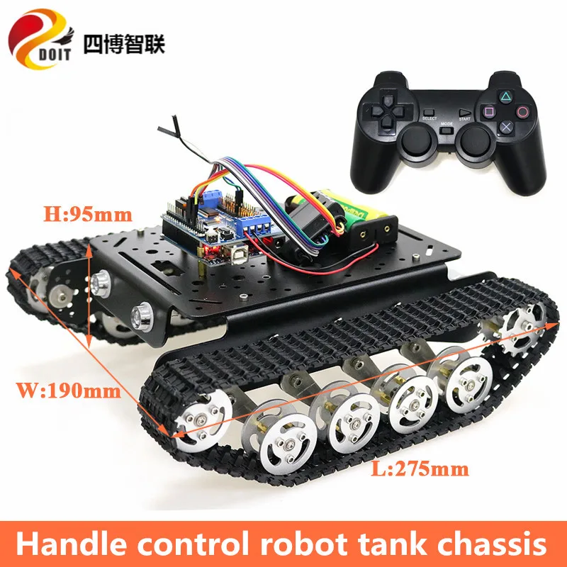 SZDOIT PS2 Gamepad Handle Control Metal TS100 Tracked Shock Absorbing Tank Chassis Kit Crawler RC Robot Motor DIY For Arduino