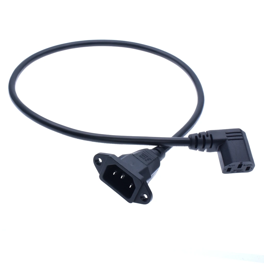 IEC320 C14 to C13 Extension cord,C14 with screw holes and C13 Right Angled Short,60cm lenght,H05VV-F 3G 0.75MM