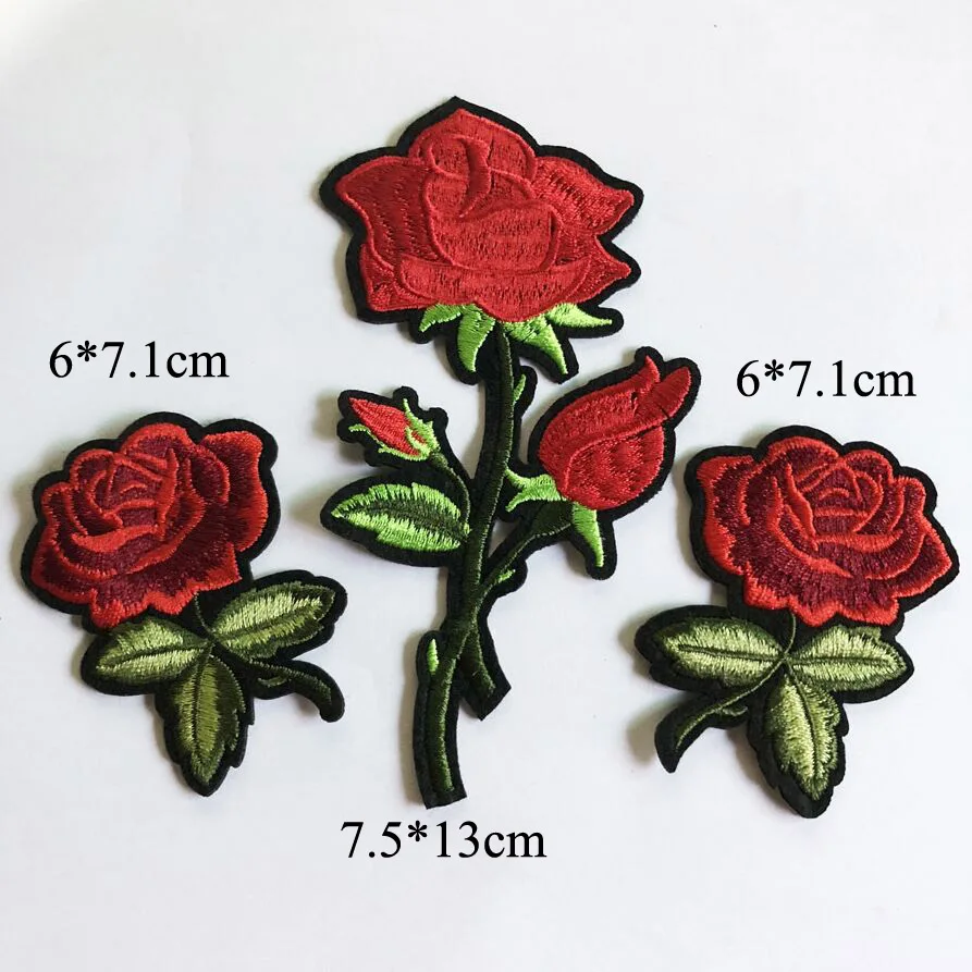 Set of Rose Flower Fabric Embroidered Patch Cap Clothes Sticker Bag Sew Iron On Applique DIY Apparel Sewing Clothing Accessories