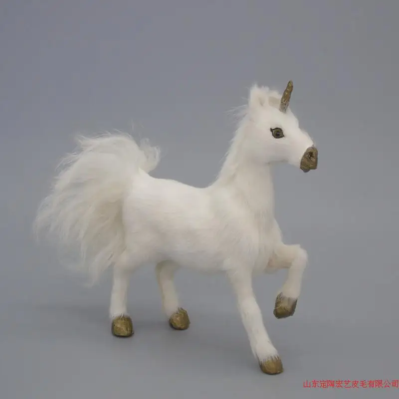 Simulation de licorne blanche mignonne 18x18cm, modèle de licorne en polyéthylène et fourrure, accessoires de décoration pour la maison, modèle cadeau d524