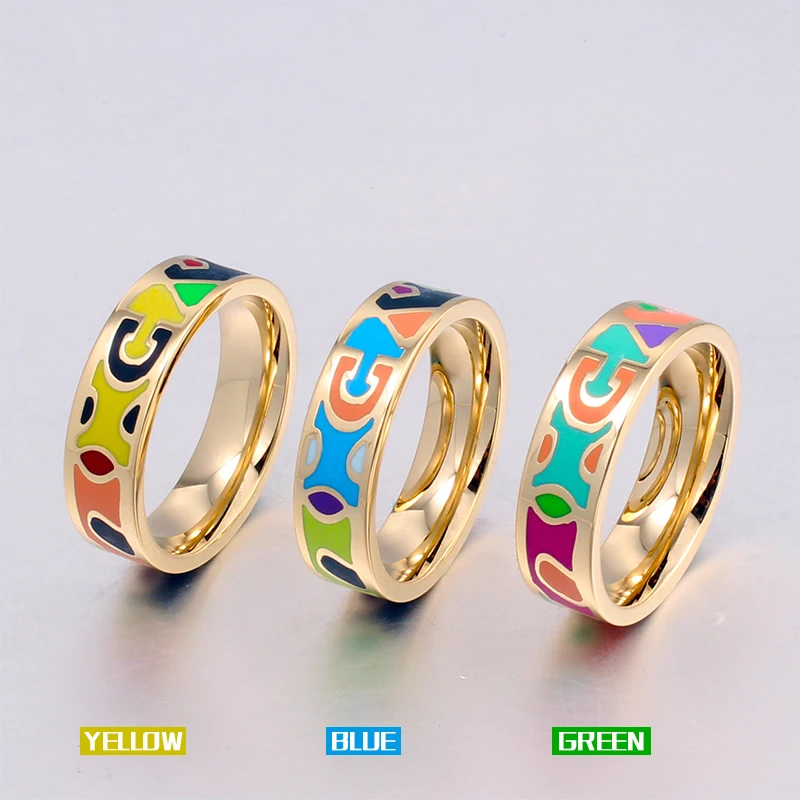 Fine Jewelry New Arrival Stainless Steel Rings for Women Birthday gift Fashion Pretty Charm Letters design Enamel Ring