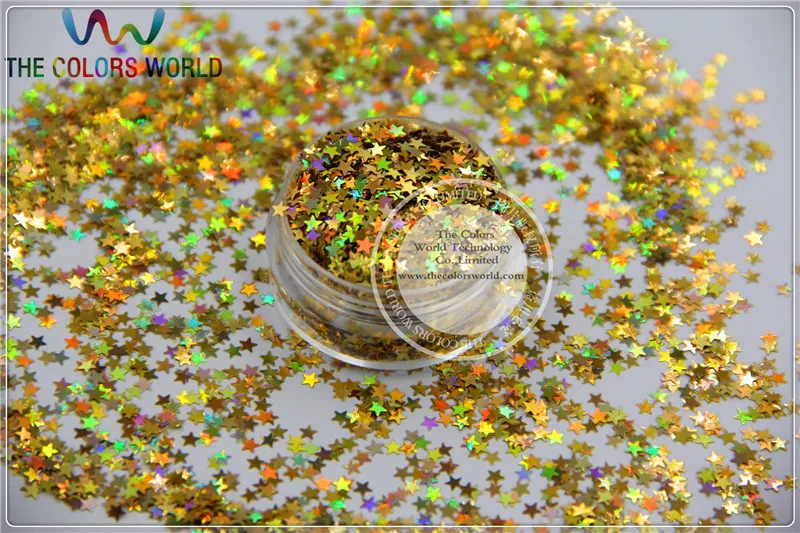 LM-2 Size 3 mm laser holographic Gold color Glitter paillette Stars shape spangles for Nail Art  and DIY supplies1pack=50g