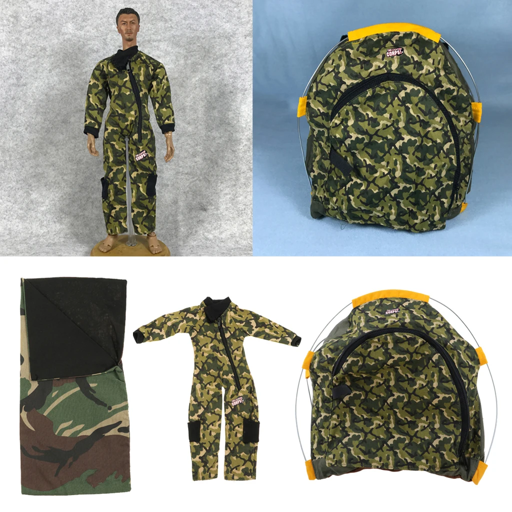 12Inch Doll Outdoor Camping Kits Camouflage Tent+Sleeping Bag+Military Army Suit Fireman Uniform Clothes For 1/6 Soldiers Dolls