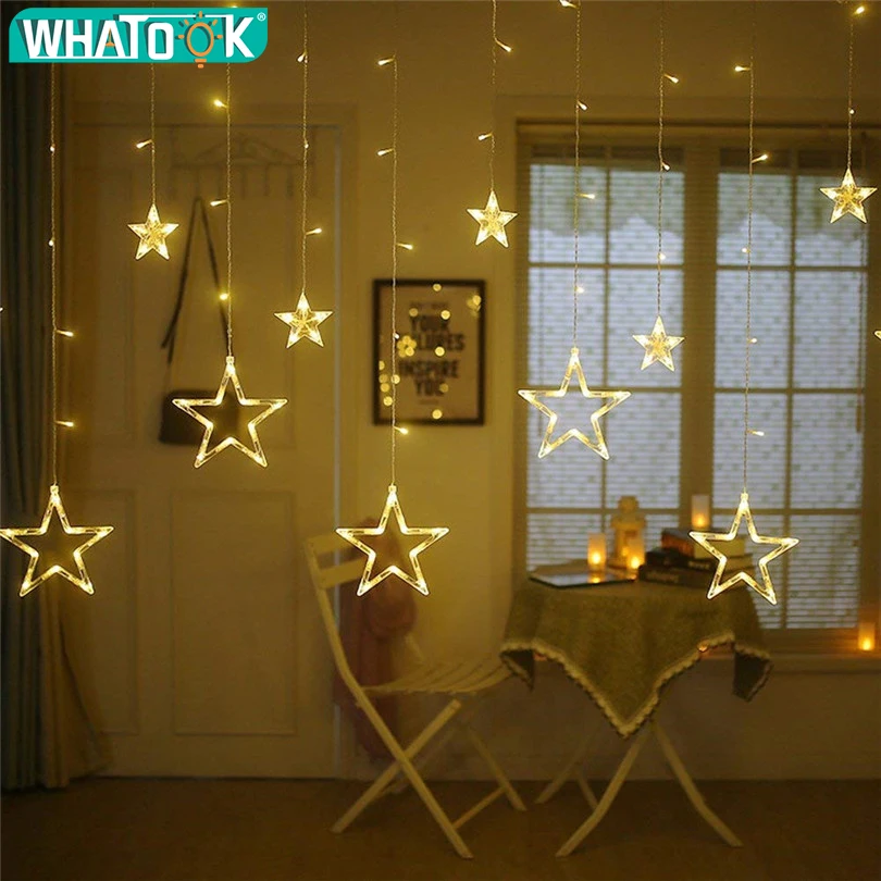 Luces navideñas para interiores y exteriores, cortina de estrellas de 4,5 M, lámpara de 138 LED con 8 modos de parpadeo, decoración para boda y hogar