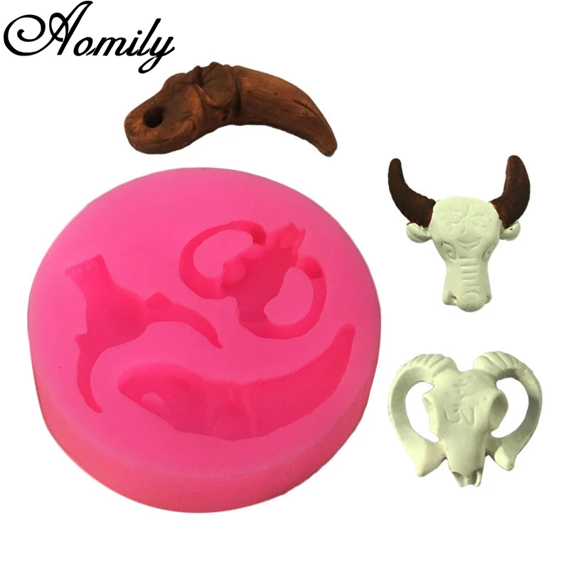 Aomily Funny 3D Cattle Sheep Horn Shaped Fondant Silicone Mold Candle Sugar Craft Tool Chocolate Cake Mould Kitchen Baking Tools