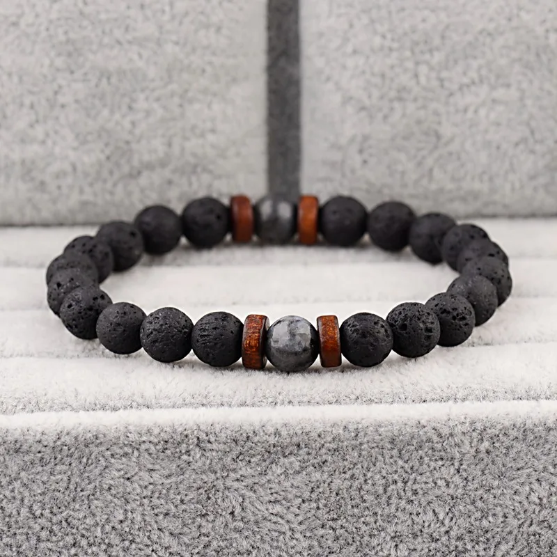 Amader Vintage Black Lava Stone Bracelets Men Meditation Natural Wood Beads Bracelet Women Prayer Jewelry Yoga Dropshipping