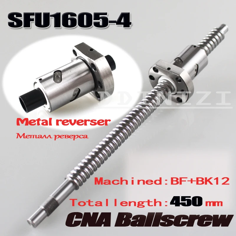 

SFU1605 L 450mm RM1605 450mm SFU1605-4 Rolled Ball screw 1pc+1pc ballnut + end machining for BK/BF12 standard processing