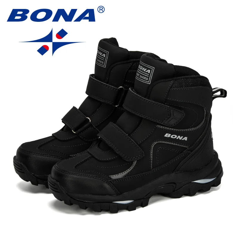 BONA New Style Winter Boys Boots Children Shoes For Kids Sneakers Leather Boots Plush Warm Flat Ankle Boots Comfortable