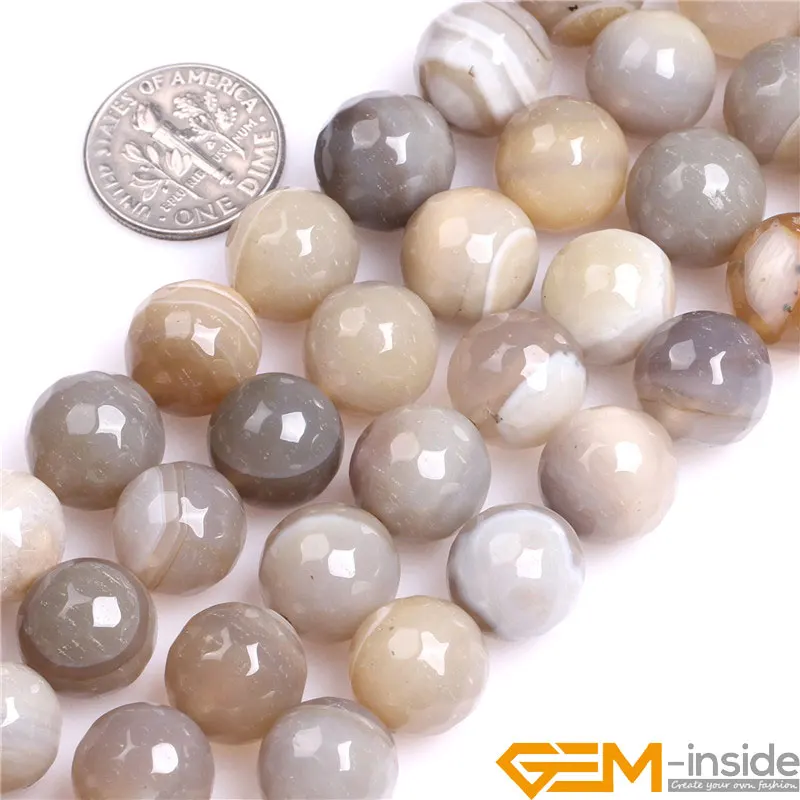 12mm 14mm Round Faceted Natural Gray Agates Stone Beads DIY Loose Beads For Jewelry Making Strand 15 Inch Free Shipping