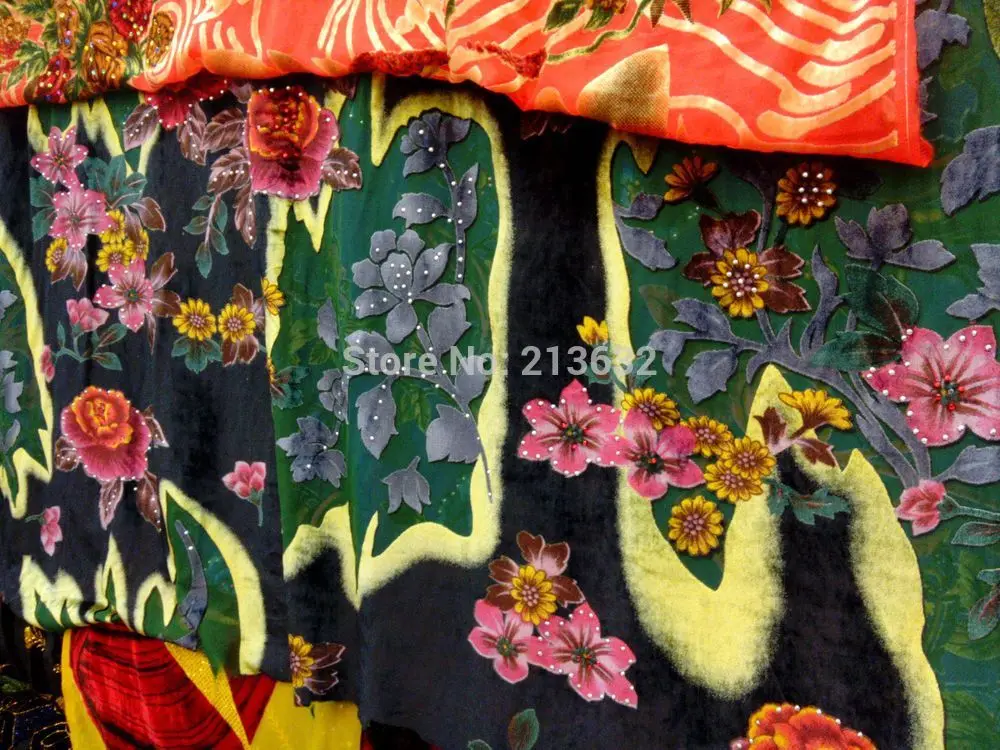 2017 tree hollow out cut embroidery velvet fabrics velvet lace african fabric curtains black green red beads embroidery velvet