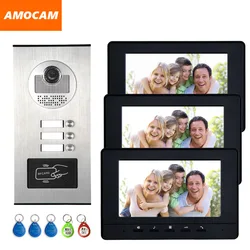 Système d'interphone vidéo pour 3 appartements, interphone de porte, caméra HD, moniteur de 7 pouces, sonnette vidéo, carte 5-RFID, pour 3 ménages