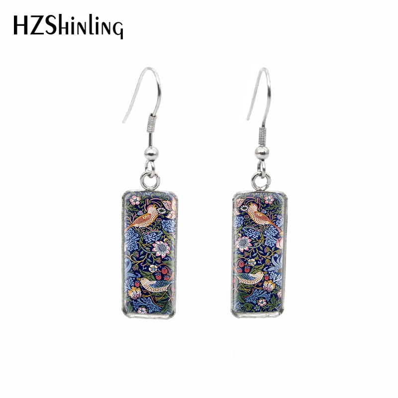 2019 New William Morris Patterns Rectangular Earrings The Strawberry Thief Tapestry Fish Hook Earring Glass Picture Jewelry