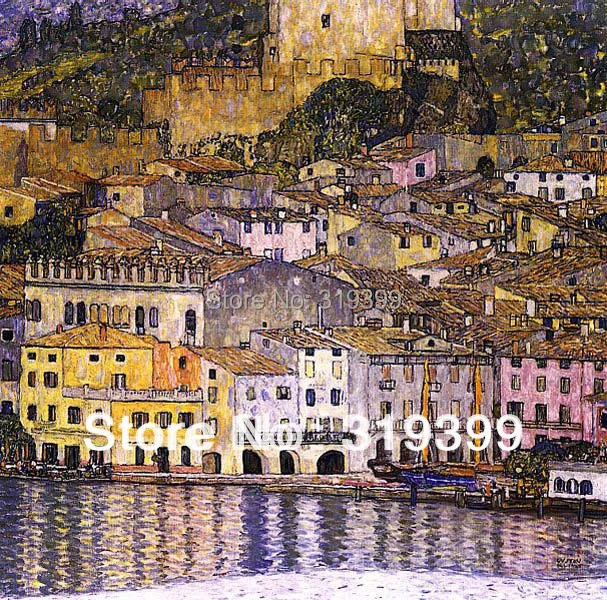 استنساخ اللوحة الزيتية على قماش الكتان، مالسيسين على بحيرة جاردا من gustav klimt، صناعة يدوية 100%، شحن مجاني، جودة Museam