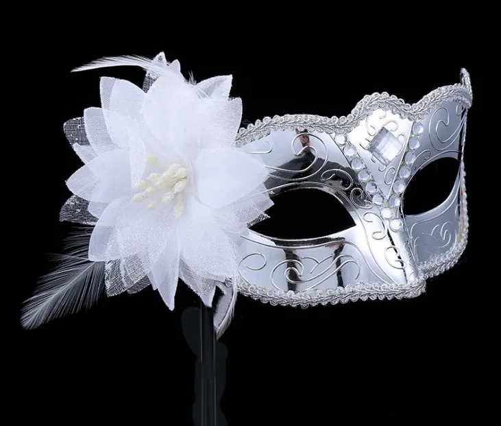 Halloween Mask Venice Princess Handheld Side Flower Mask Masquerade Party Stage Performance Plastic Mask OPP box