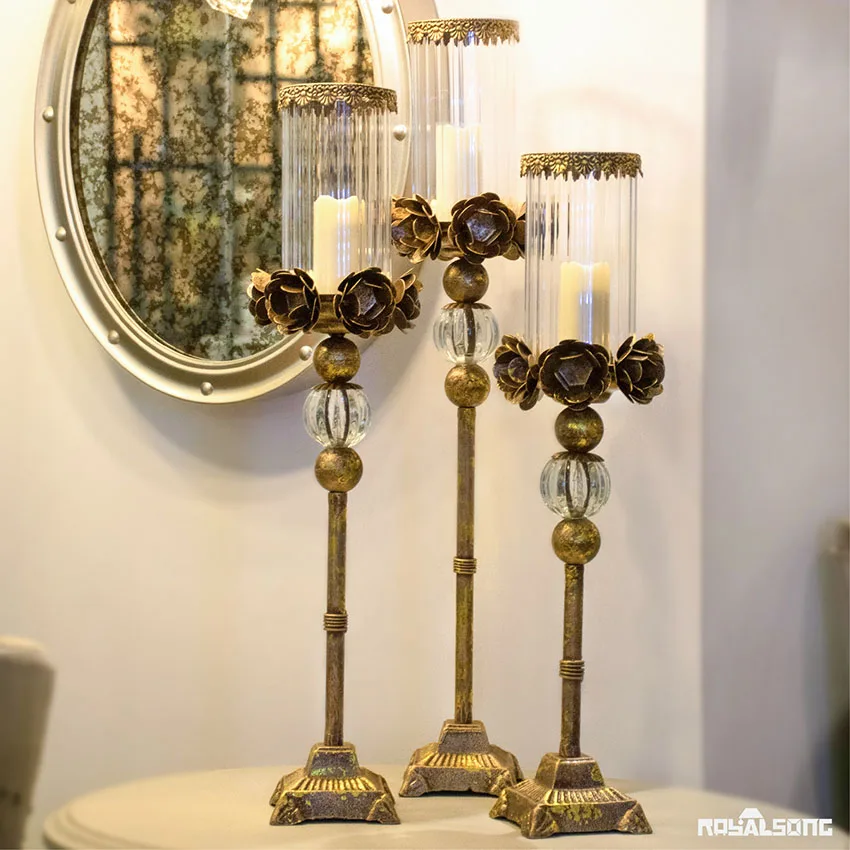 Candelabra Romantic Flower Standing Centerpiece Candlestick Silver Plated Candle Holder Road Lead Wedding Decoration