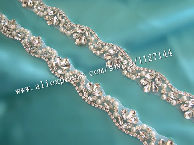 Imagem -03 - Jardas Venda por Atacado Mão Costura Nupcial Frisado Cristal de Prata Strass Pérola Applique Guarnição para Vestido Casamento Faixa Cinto Wdd0405 10