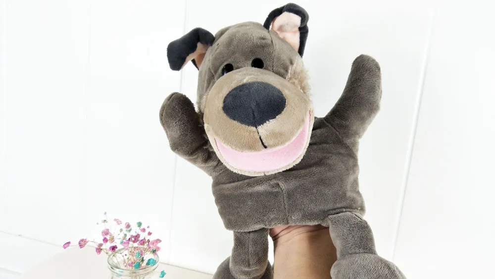 Bambini lupo bocca grande animale peluche burattino di mano farcito