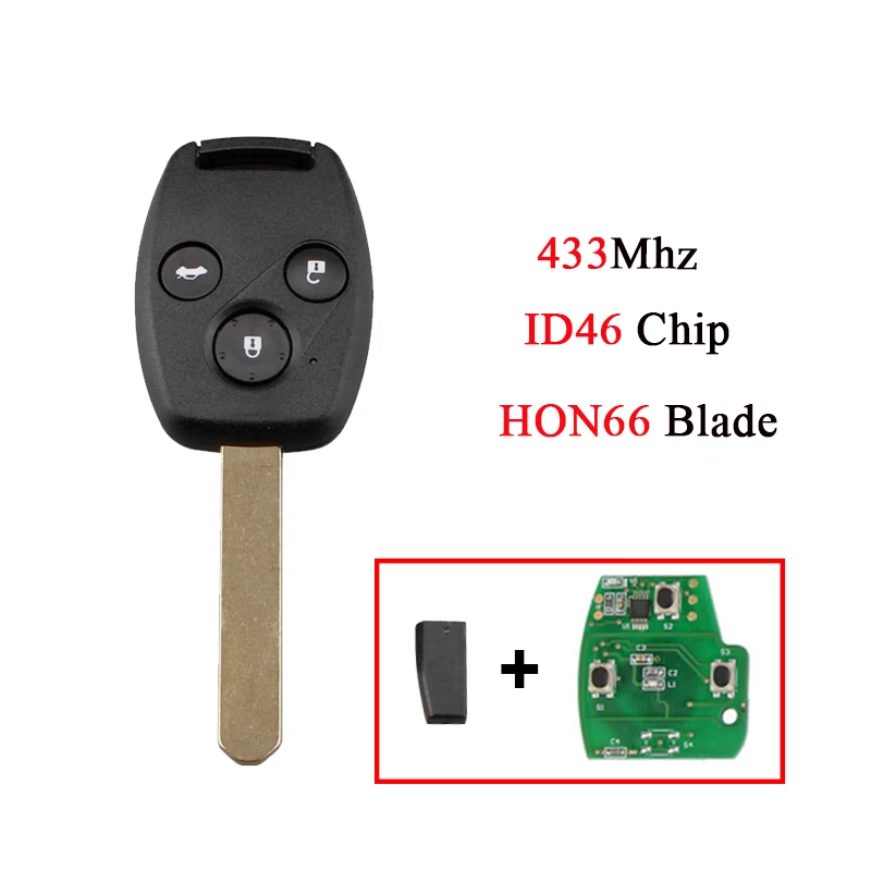 2/3 Buttons Car Remote Control Key 433Mhz For Honda Accord Civic 2003- 2007 Key Fob Case With ID46 Chip HON66 Uncut Blade