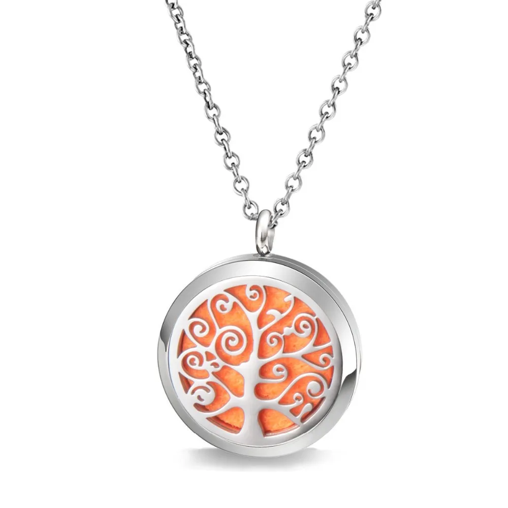 Stainless Steel Locket Tree Of Life Locket Aromatherapy Necklace Essential Oil Diffuser Necklace Locket Pendant