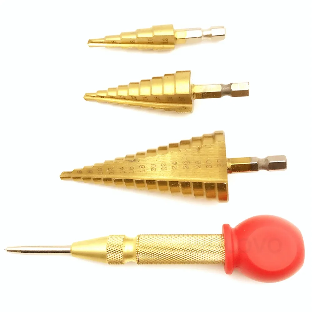 HSS Steel Titanium Step Drill Bit 3-12mm 4-12mm 4-20mm Step Cone Cutting Tools Metal Drill Bit Set for Woodworking Wood