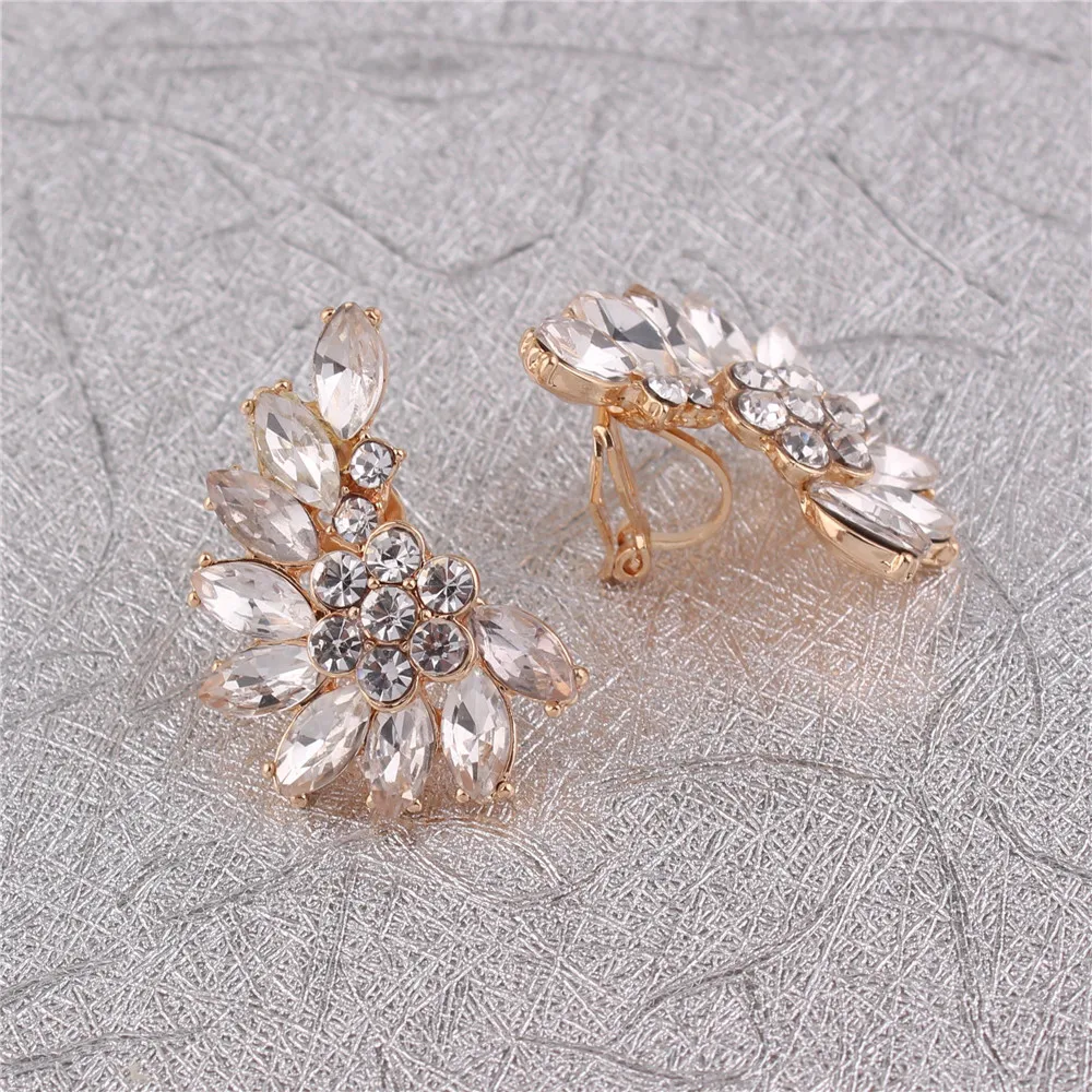 GRACE JUN White and Black Color Clip on Earrings No Pierced for Women Gold Color Big Wing Earrings Charm Jewelry Ear Clip New